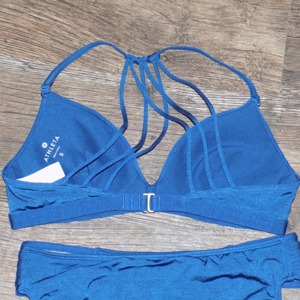 Athleta Bikini Swimsuit Set Womens Small Blue Excellent Strappy Metallic 2PC - Picture 5 of 7